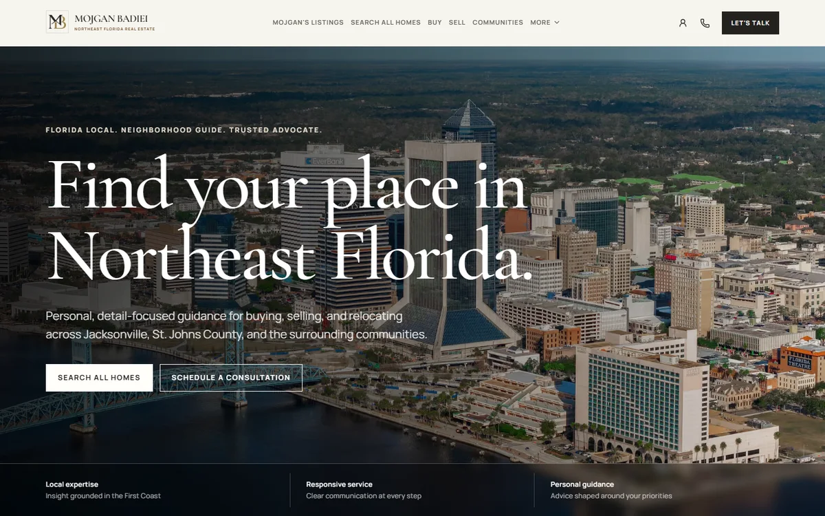 Mojgan Badiei real-estate website homepage for Northeast Florida